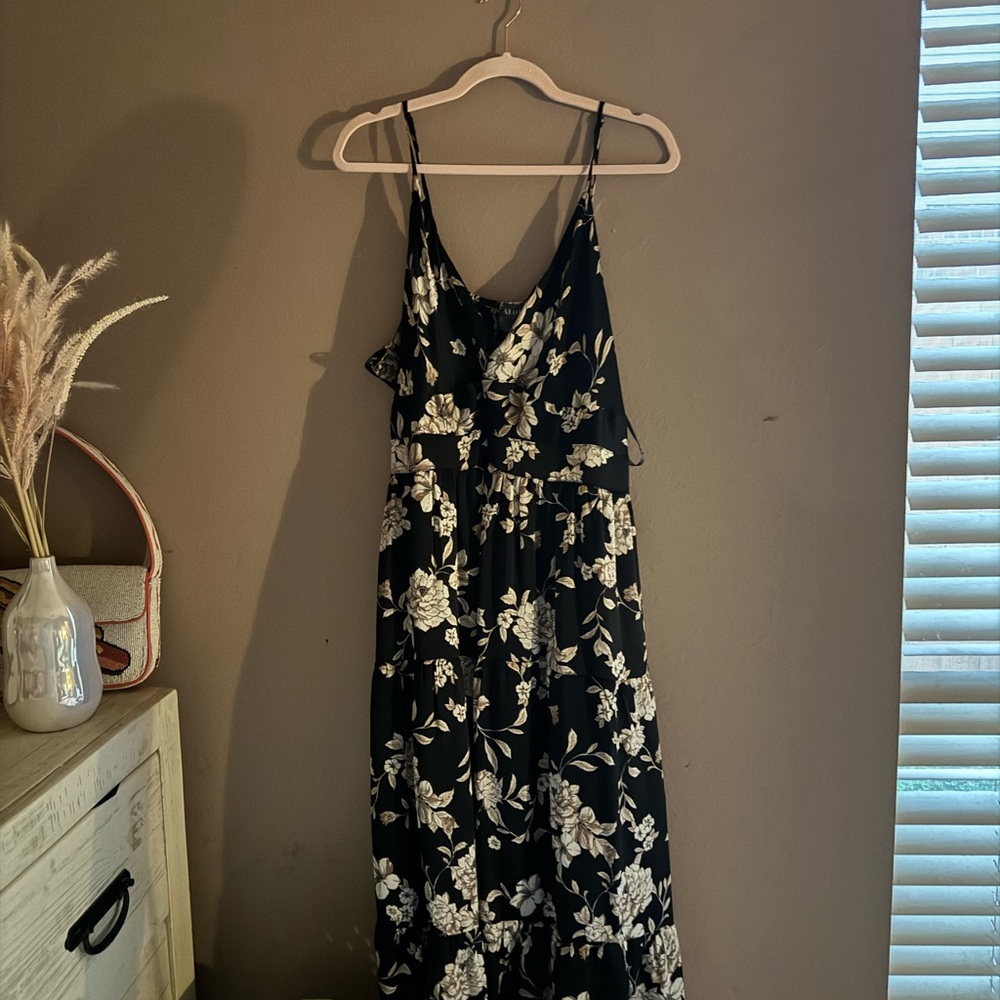 Floral Black Maxi Dress with White Floral Print